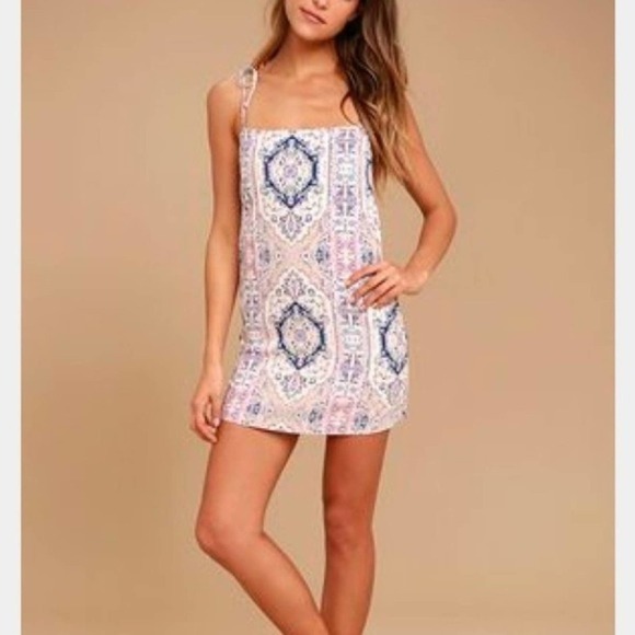 Lulu’s Pink Boho Pattern Tie Strap Dress Size Small - Picture 1 of 8